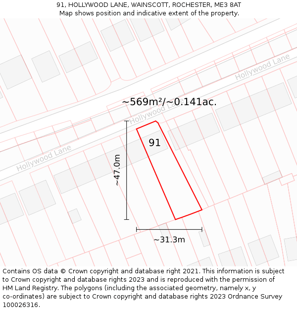 91, HOLLYWOOD LANE, WAINSCOTT, ROCHESTER, ME3 8AT: Plot and title map