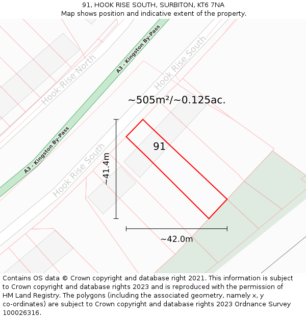 91, HOOK RISE SOUTH, SURBITON, KT6 7NA: Plot and title map