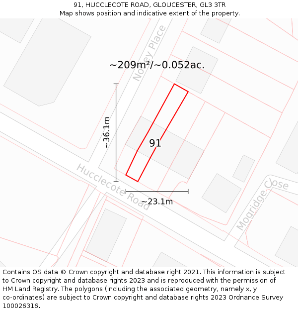 91, HUCCLECOTE ROAD, GLOUCESTER, GL3 3TR: Plot and title map