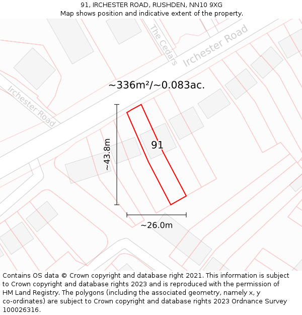 91, IRCHESTER ROAD, RUSHDEN, NN10 9XG: Plot and title map