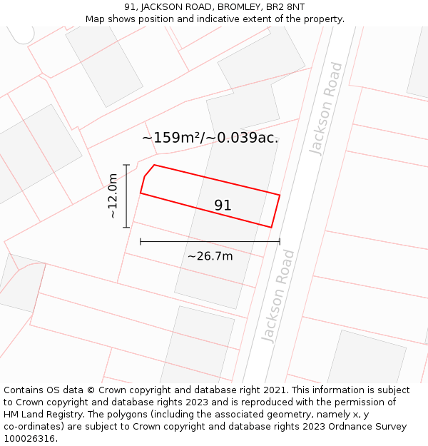 91, JACKSON ROAD, BROMLEY, BR2 8NT: Plot and title map