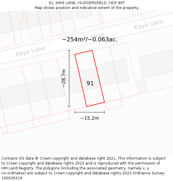 91, KAYE LANE, HUDDERSFIELD, HD5 8XT: Plot and title map