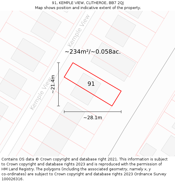 91, KEMPLE VIEW, CLITHEROE, BB7 2QJ: Plot and title map