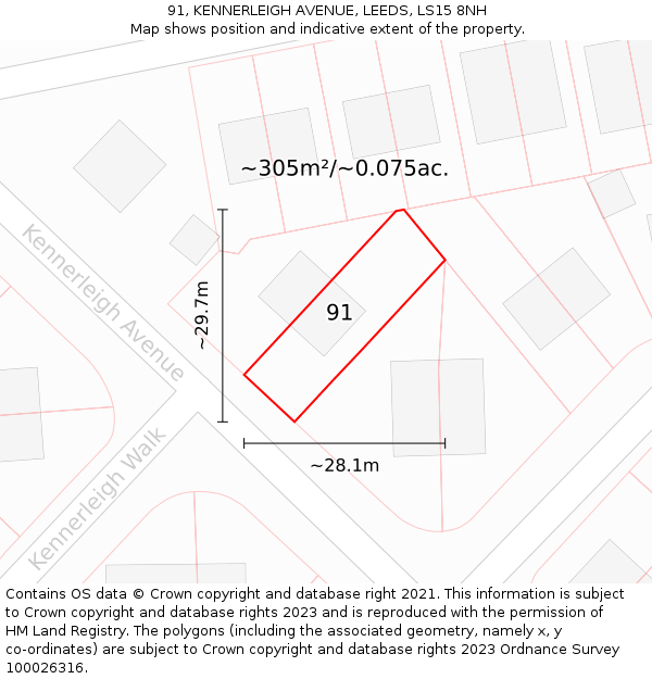 91, KENNERLEIGH AVENUE, LEEDS, LS15 8NH: Plot and title map