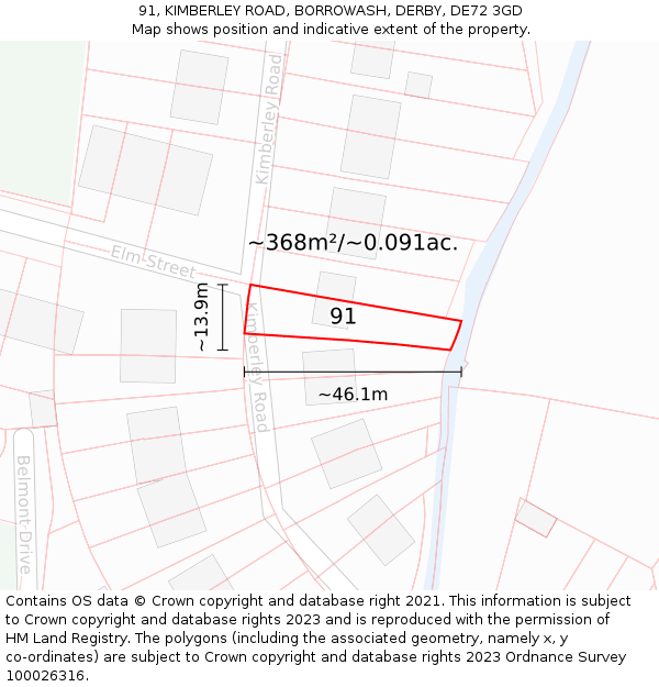 91, KIMBERLEY ROAD, BORROWASH, DERBY, DE72 3GD: Plot and title map