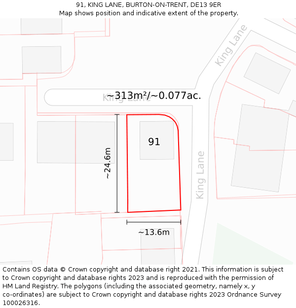 91, KING LANE, BURTON-ON-TRENT, DE13 9ER: Plot and title map