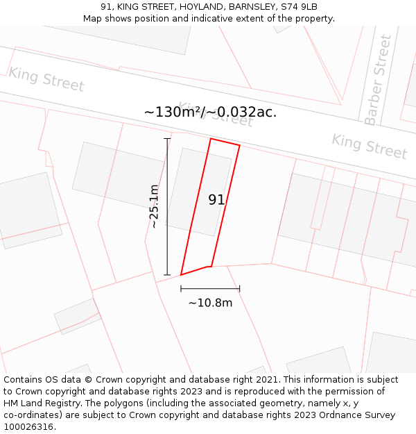 91, KING STREET, HOYLAND, BARNSLEY, S74 9LB: Plot and title map