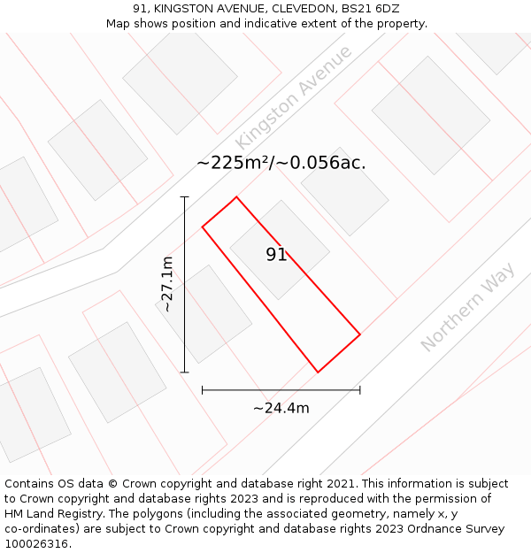91, KINGSTON AVENUE, CLEVEDON, BS21 6DZ: Plot and title map
