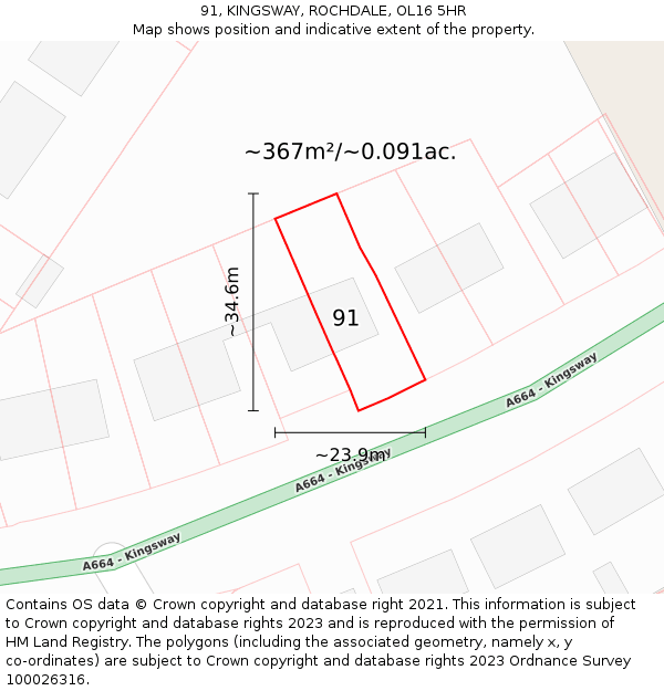 91, KINGSWAY, ROCHDALE, OL16 5HR: Plot and title map