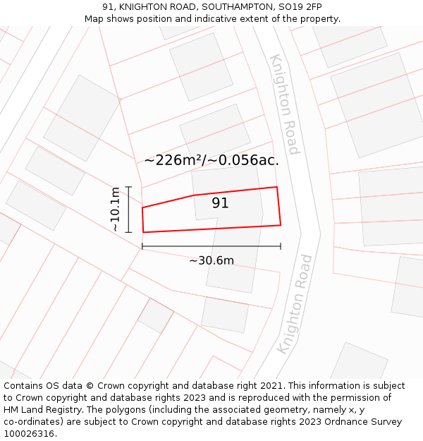 91, KNIGHTON ROAD, SOUTHAMPTON, SO19 2FP: Plot and title map