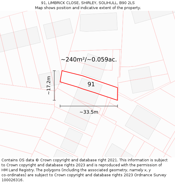 91, LIMBRICK CLOSE, SHIRLEY, SOLIHULL, B90 2LS: Plot and title map