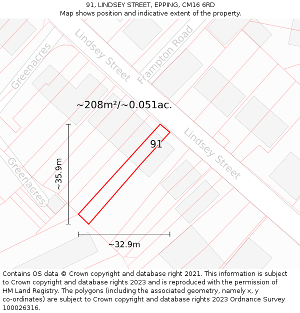 91, LINDSEY STREET, EPPING, CM16 6RD: Plot and title map