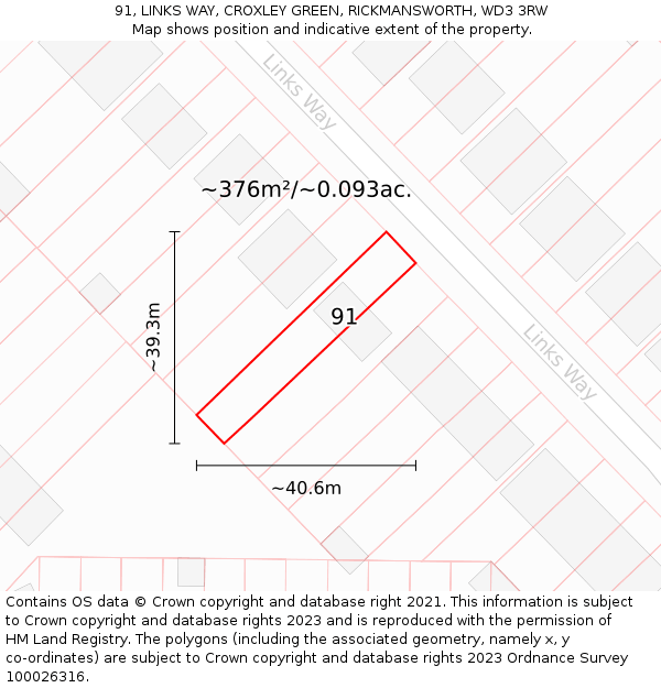 91, LINKS WAY, CROXLEY GREEN, RICKMANSWORTH, WD3 3RW: Plot and title map