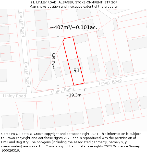 91, LINLEY ROAD, ALSAGER, STOKE-ON-TRENT, ST7 2QF: Plot and title map