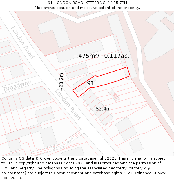 91, LONDON ROAD, KETTERING, NN15 7PH: Plot and title map