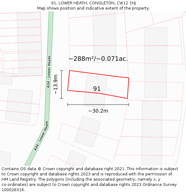 91, LOWER HEATH, CONGLETON, CW12 1NJ: Plot and title map