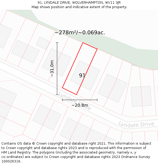91, LYNDALE DRIVE, WOLVERHAMPTON, WV11 3JR: Plot and title map