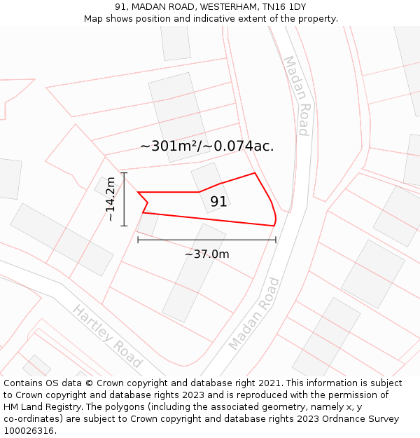 91, MADAN ROAD, WESTERHAM, TN16 1DY: Plot and title map