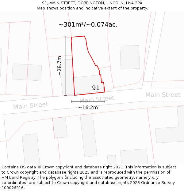 91, MAIN STREET, DORRINGTON, LINCOLN, LN4 3PX: Plot and title map