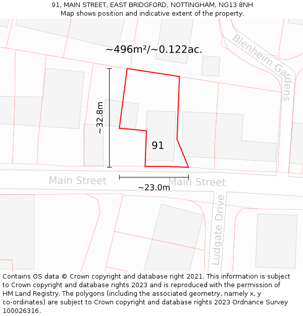 91, MAIN STREET, EAST BRIDGFORD, NOTTINGHAM, NG13 8NH: Plot and title map
