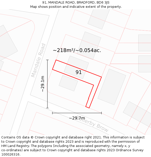 91, MANDALE ROAD, BRADFORD, BD6 3JS: Plot and title map