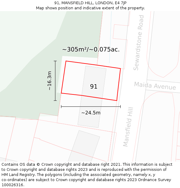 91, MANSFIELD HILL, LONDON, E4 7JP: Plot and title map
