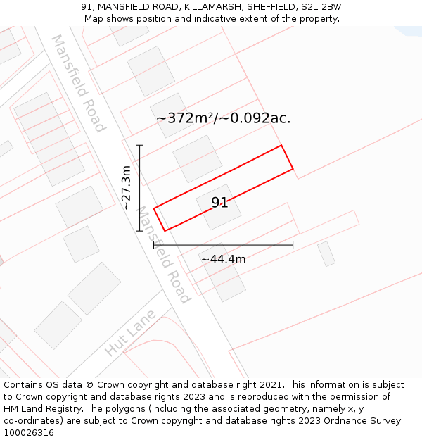 91, MANSFIELD ROAD, KILLAMARSH, SHEFFIELD, S21 2BW: Plot and title map