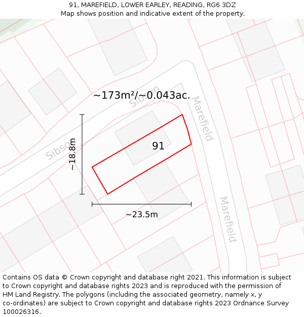 91, MAREFIELD, LOWER EARLEY, READING, RG6 3DZ: Plot and title map