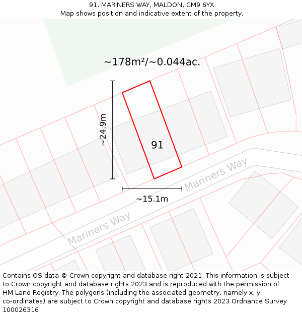 91, MARINERS WAY, MALDON, CM9 6YX: Plot and title map