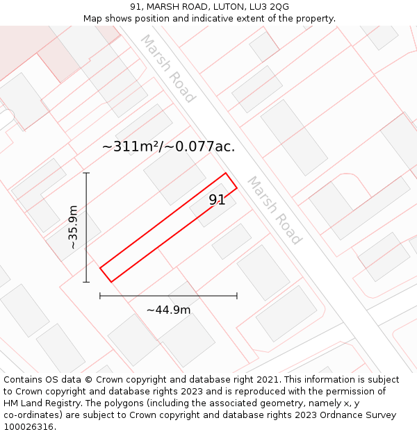 91, MARSH ROAD, LUTON, LU3 2QG: Plot and title map