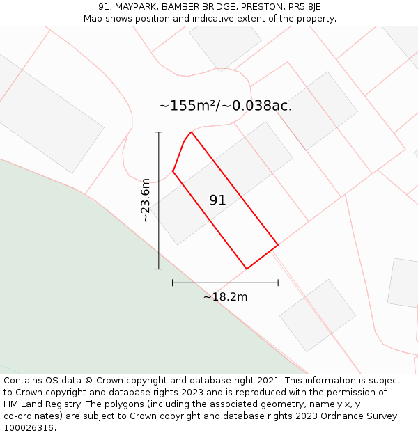 91, MAYPARK, BAMBER BRIDGE, PRESTON, PR5 8JE: Plot and title map