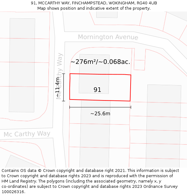 91, MCCARTHY WAY, FINCHAMPSTEAD, WOKINGHAM, RG40 4UB: Plot and title map