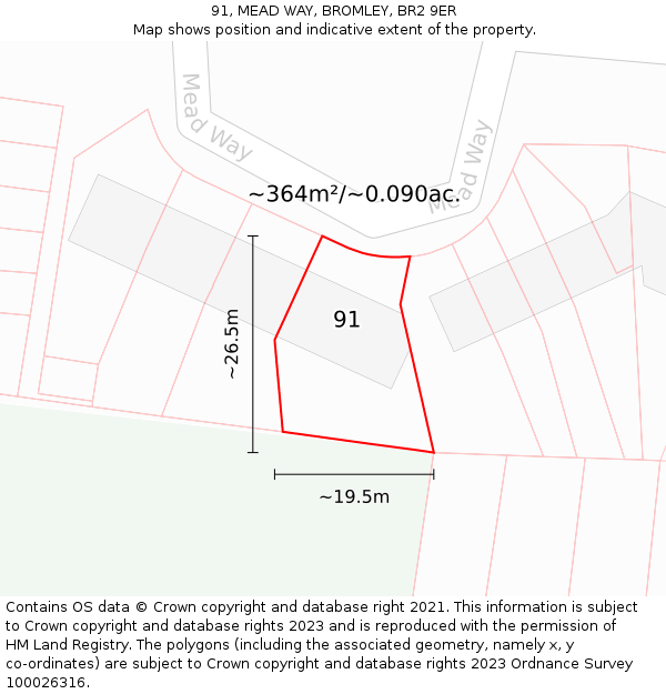 91, MEAD WAY, BROMLEY, BR2 9ER: Plot and title map