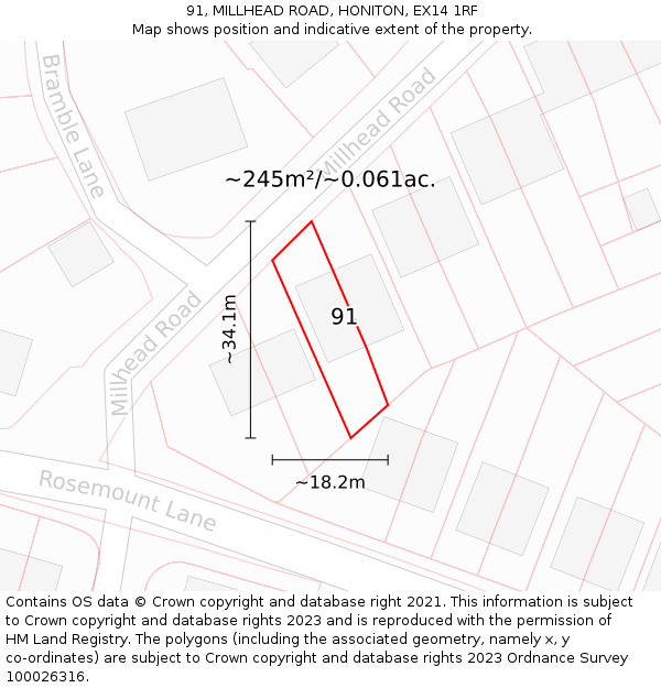 91, MILLHEAD ROAD, HONITON, EX14 1RF: Plot and title map