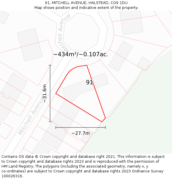 91, MITCHELL AVENUE, HALSTEAD, CO9 1DU: Plot and title map