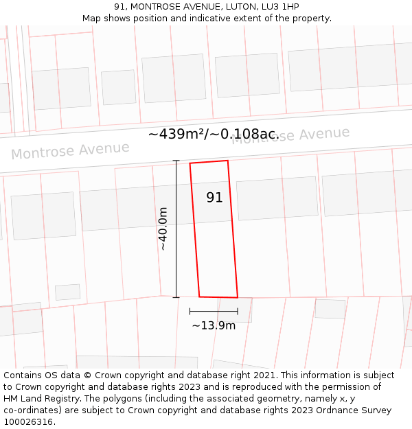 91, MONTROSE AVENUE, LUTON, LU3 1HP: Plot and title map