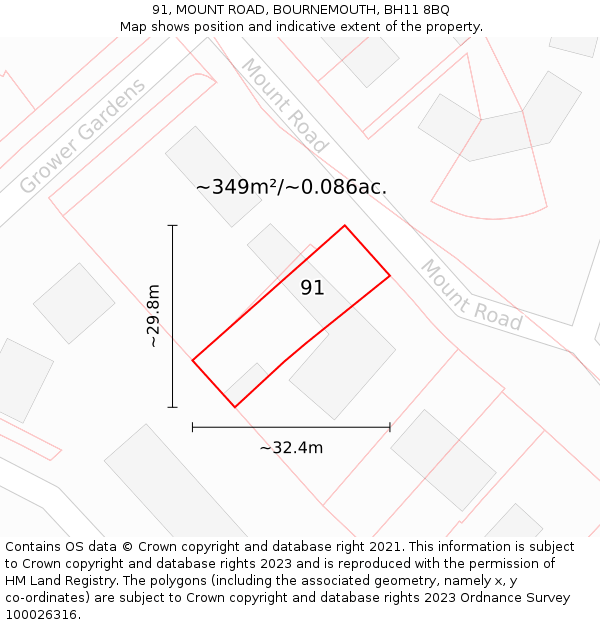 91, MOUNT ROAD, BOURNEMOUTH, BH11 8BQ: Plot and title map
