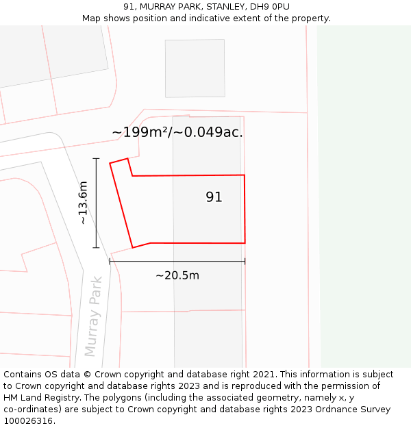 91, MURRAY PARK, STANLEY, DH9 0PU: Plot and title map