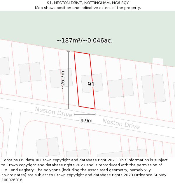 91, NESTON DRIVE, NOTTINGHAM, NG6 8QY: Plot and title map