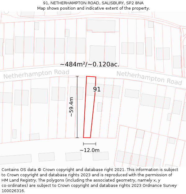 91, NETHERHAMPTON ROAD, SALISBURY, SP2 8NA: Plot and title map