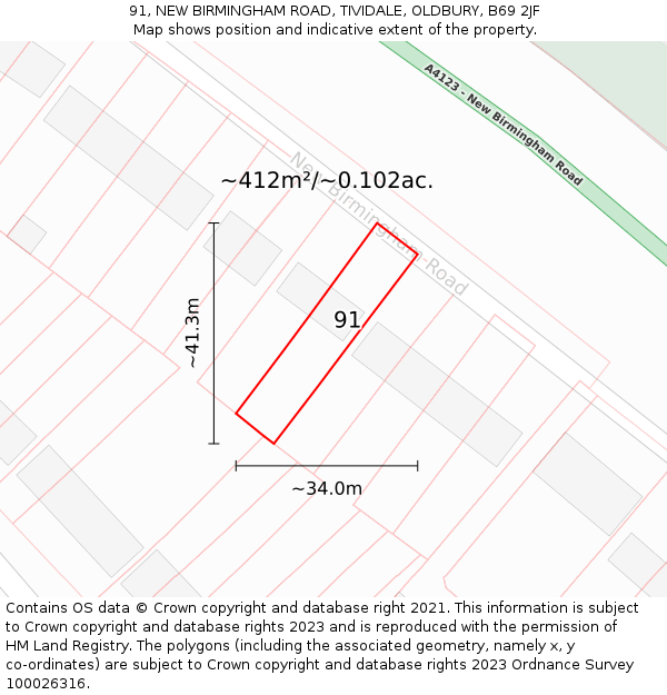 91, NEW BIRMINGHAM ROAD, TIVIDALE, OLDBURY, B69 2JF: Plot and title map