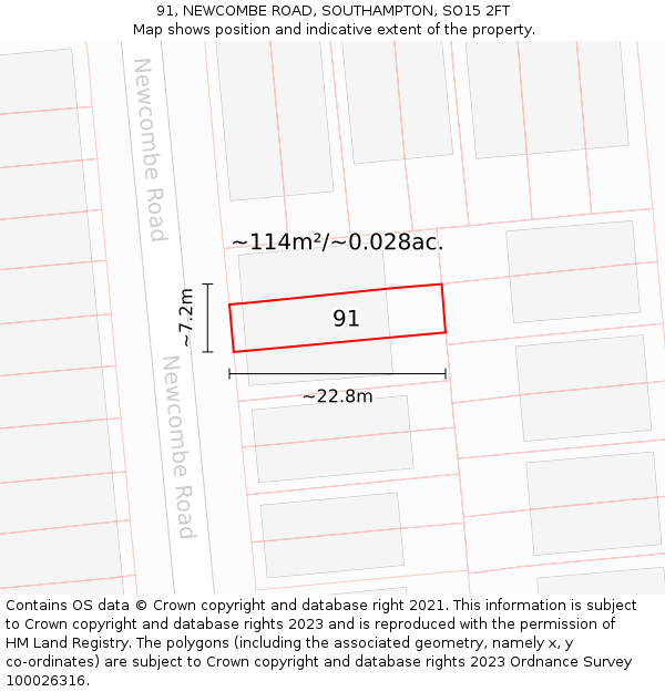 91, NEWCOMBE ROAD, SOUTHAMPTON, SO15 2FT: Plot and title map