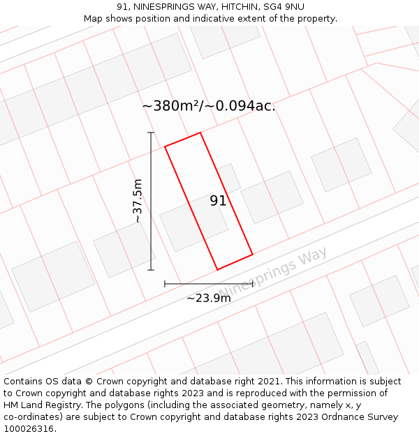 91, NINESPRINGS WAY, HITCHIN, SG4 9NU: Plot and title map