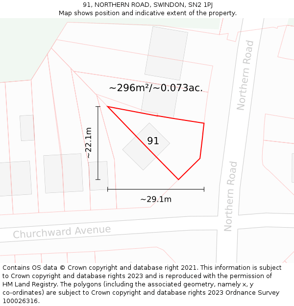 91, NORTHERN ROAD, SWINDON, SN2 1PJ: Plot and title map