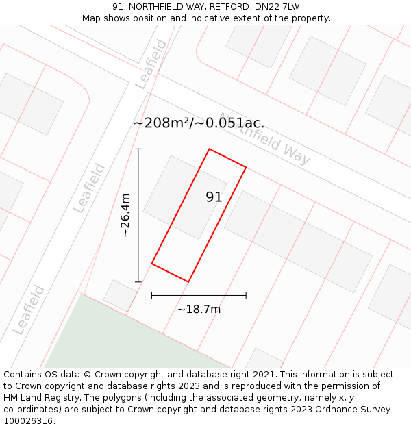91, NORTHFIELD WAY, RETFORD, DN22 7LW: Plot and title map