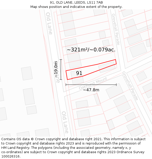 91, OLD LANE, LEEDS, LS11 7AB: Plot and title map