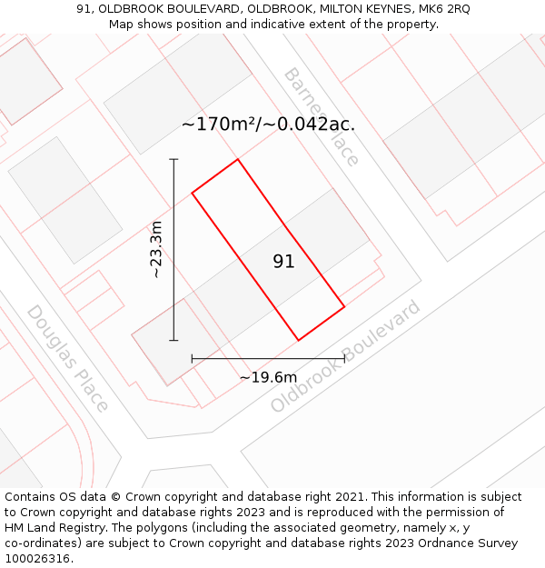 91, OLDBROOK BOULEVARD, OLDBROOK, MILTON KEYNES, MK6 2RQ: Plot and title map