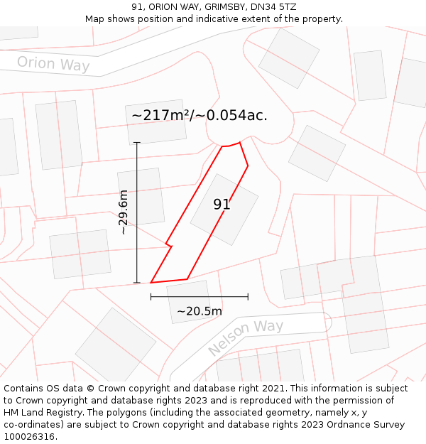 91, ORION WAY, GRIMSBY, DN34 5TZ: Plot and title map