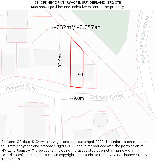91, ORKNEY DRIVE, RYHOPE, SUNDERLAND, SR2 0TB: Plot and title map