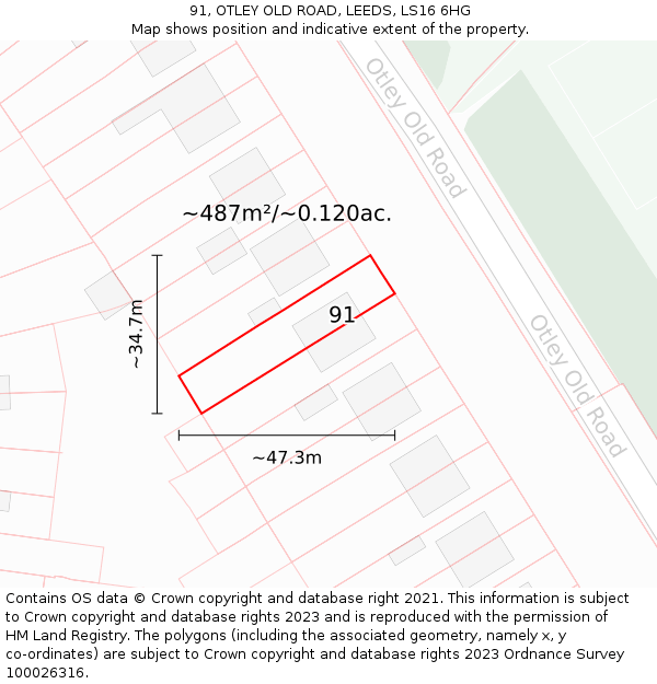 91, OTLEY OLD ROAD, LEEDS, LS16 6HG: Plot and title map